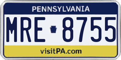 PA license plate MRE8755