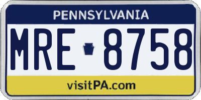 PA license plate MRE8758
