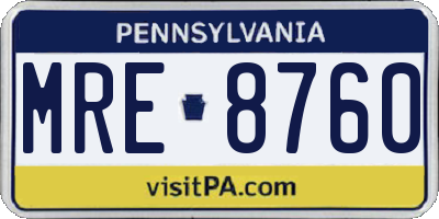 PA license plate MRE8760