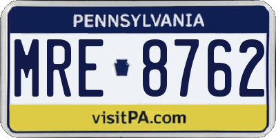 PA license plate MRE8762