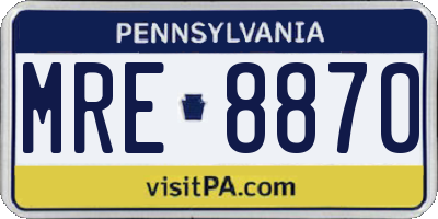 PA license plate MRE8870