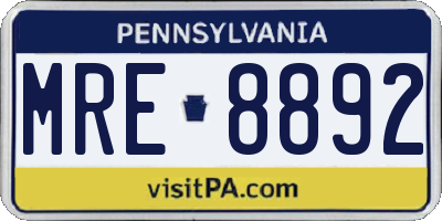 PA license plate MRE8892