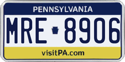 PA license plate MRE8906