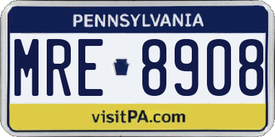 PA license plate MRE8908