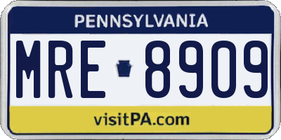 PA license plate MRE8909
