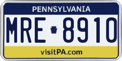 PA license plate MRE8910