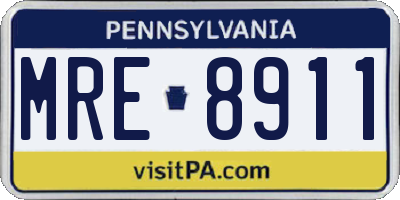 PA license plate MRE8911