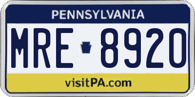PA license plate MRE8920