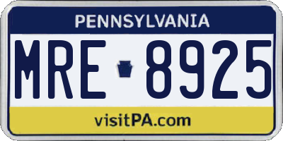 PA license plate MRE8925