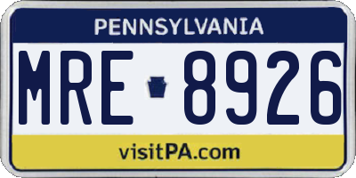 PA license plate MRE8926