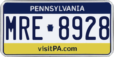 PA license plate MRE8928
