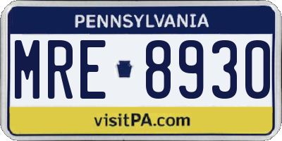 PA license plate MRE8930