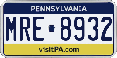 PA license plate MRE8932