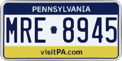PA license plate MRE8945