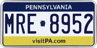 PA license plate MRE8952