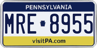 PA license plate MRE8955