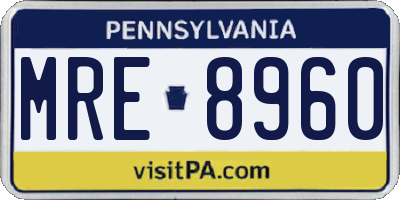 PA license plate MRE8960