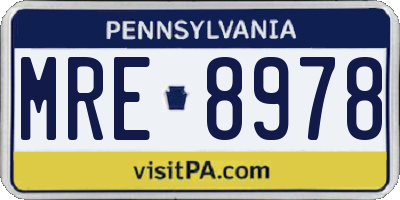 PA license plate MRE8978