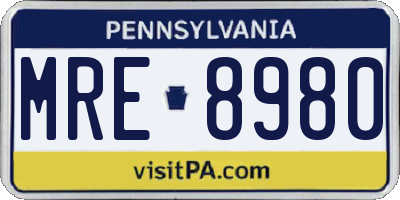 PA license plate MRE8980