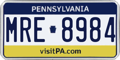 PA license plate MRE8984