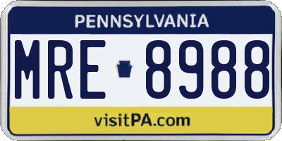 PA license plate MRE8988
