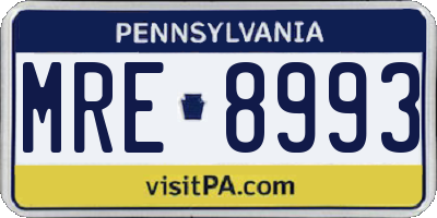 PA license plate MRE8993