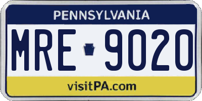 PA license plate MRE9020