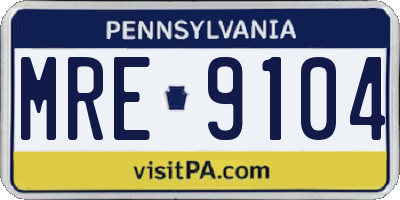 PA license plate MRE9104