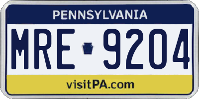 PA license plate MRE9204