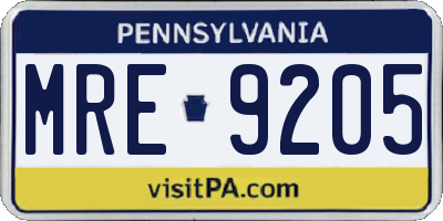 PA license plate MRE9205