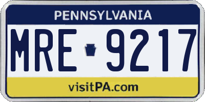 PA license plate MRE9217