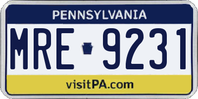 PA license plate MRE9231