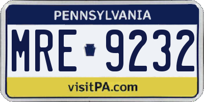 PA license plate MRE9232