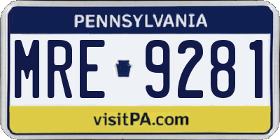 PA license plate MRE9281
