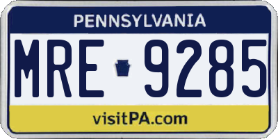 PA license plate MRE9285