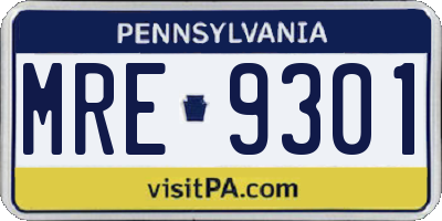 PA license plate MRE9301