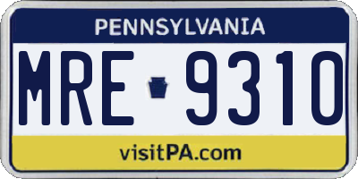 PA license plate MRE9310