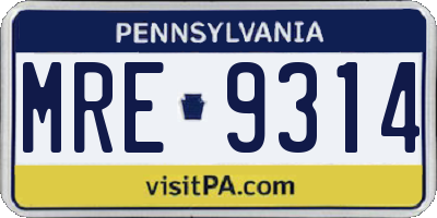 PA license plate MRE9314