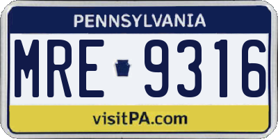 PA license plate MRE9316