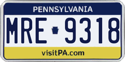 PA license plate MRE9318