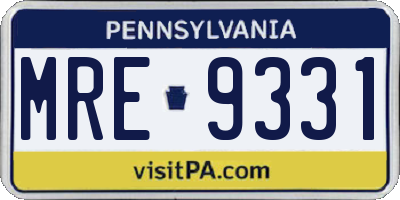 PA license plate MRE9331