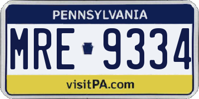 PA license plate MRE9334