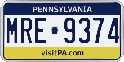 PA license plate MRE9374