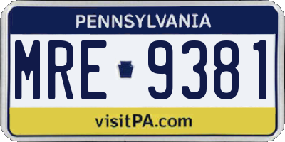 PA license plate MRE9381