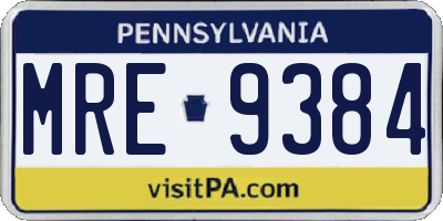 PA license plate MRE9384