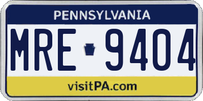 PA license plate MRE9404