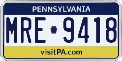 PA license plate MRE9418