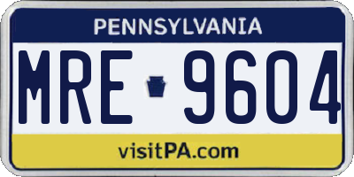 PA license plate MRE9604