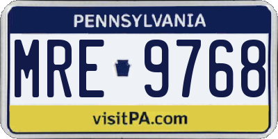 PA license plate MRE9768