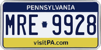 PA license plate MRE9928